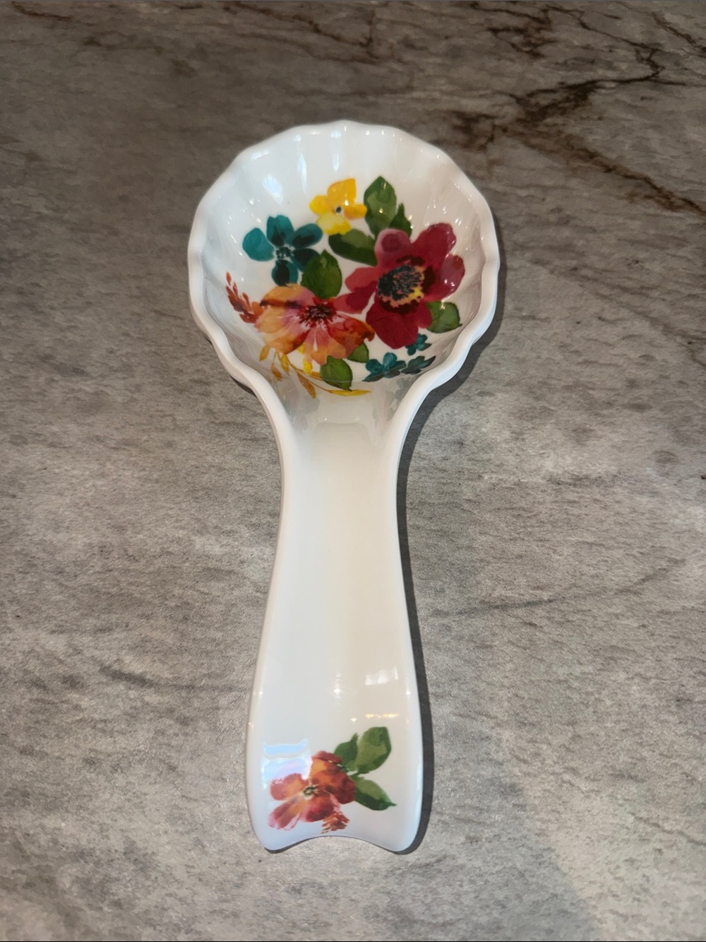 The Pioneer Woman White Spoon Rest with Multicolor Floral Design